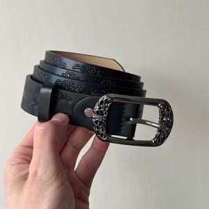 Black Embossed Leather Belt